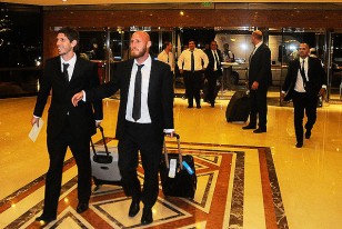 Ignacio Nicolini y Marcel Novick se instalaron junto al resto del plantel de Peñarol en el Hotel Sheraton de Buenos Aires.