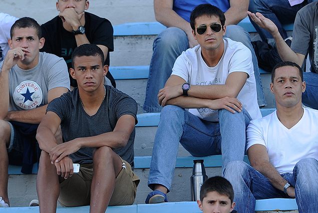 Mauro Fernández, Sebastián Píriz, Alejandro González y Darío Rodríguez en el Palco bajo del Estadio Centenario. 