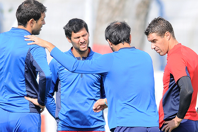 Jorge Bava, Ignacio González, Andrés Scotti y Alvaro Recoba en momento de realizar el regenerativo. 