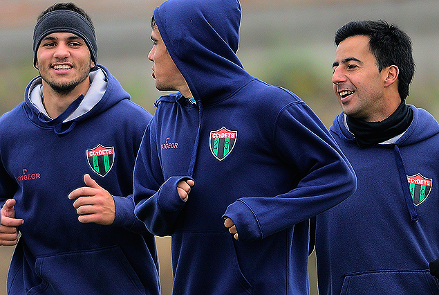 Felipe Rodríguez, Joaquín Aguirre y Gastón Machado durante el entrenamiento de los fusionados. 