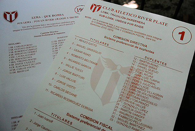 Plancha electoral de la Lista 1