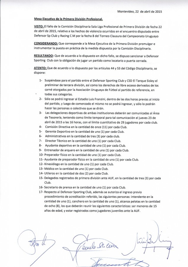 Ejecución del Fallo de Comisión Disciplinaria