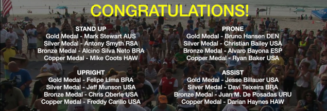 Los medallistas del primer mundial ISA de Surf Adaptado. 