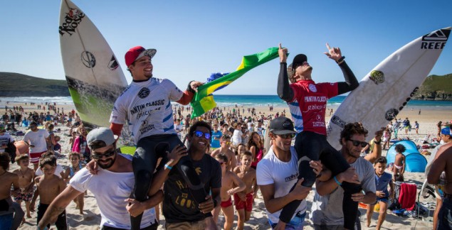 Podio brasileño en Galicia. Foto: WSL/Poullenot