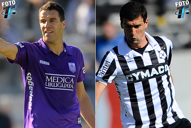 Andrés con la camiseta de Defensor Sporting, Diego con la casaquilla de Wanderers.