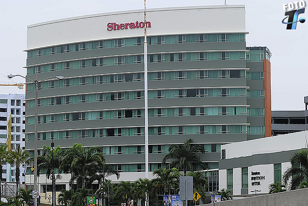El Hotel Sheraton ubicado frente al Shopping Mall del Show donde esta tarde, a las 16.00 horas comenzará un mega show electrónico. Aseguran que culminará a las 22 horas.